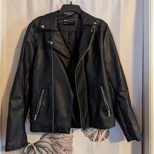 Asos Faux Leather Jacket Bomber Biker Motorcycle Black Full Zip Size Small